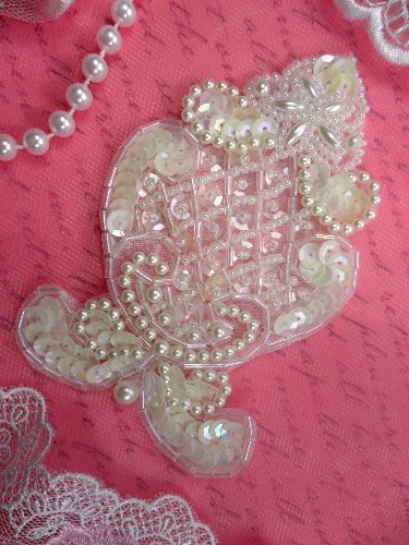 FSV100 Designer White AB Sequin Pearl Beaded Applique 4.0\