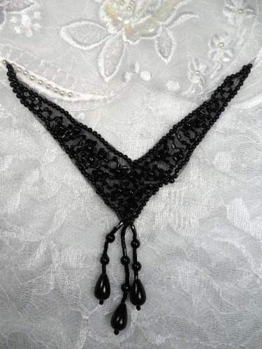 FSV142 Designer Pearl Dangle Black Beaded Applique 5