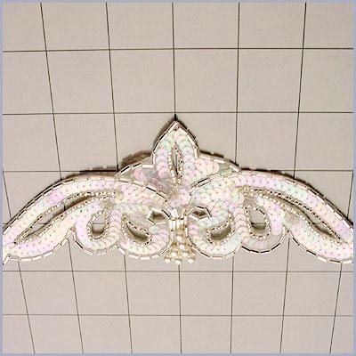 FSV181A  Bridal Sash Applique Crystal AB Sequin Silver Beaded w/ Pearl 8.5\