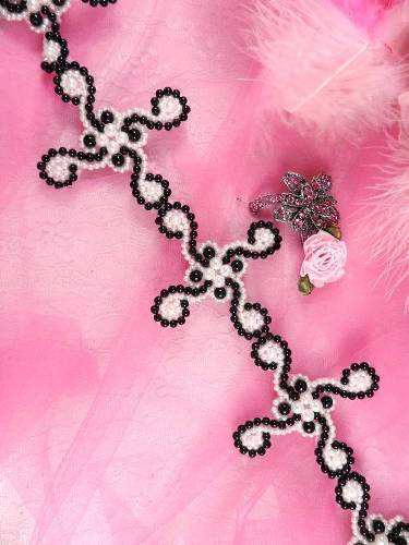 FSV309 Black White Pearl ( X ) Beaded Trim 3\
