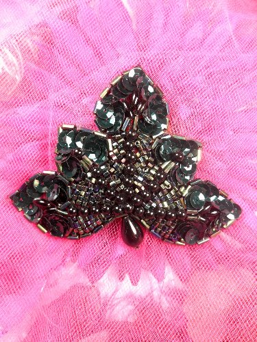 FS83B Green Black AB Iris Beaded Sequin Applique 3.5\