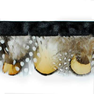 P4047 Black & Gold Spotted Feather Trim Pre-Cut 36\