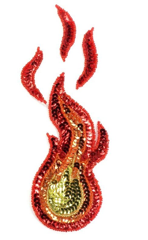 RIGHT SIDE ONLY Appliques FireBall Flame with Pieces Sequin Beaded Hot Fix 6" JB313X RIGHT SIDE ONLY
