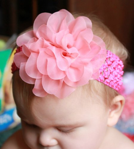 GB10 Layered sheer chiffon Flower on Crochet headband 4 Colors Available