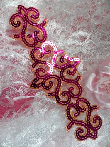 GB104 Fuchsia Gold Sequin Applique Iron On Patch 8.5\