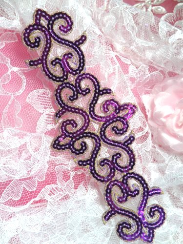 GB104 Purple Gold Sequin Applique Iron On Patch 8.5\