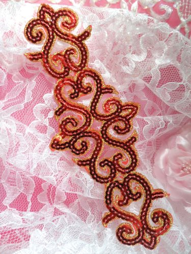 GB104 Red Gold Sequin Applique Iron On Patch 8.5\