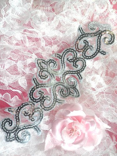 GB104 Sequin Applique Silver Dance Costume Iron On Patch 8.5\