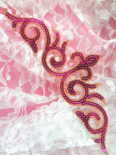 GB105 Fuchsia Gold Sequin Applique Iron On Patch 9.25\