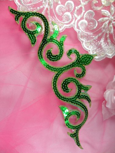 GB105 Green Gold Sequin Applique Iron On Patch 9.25\