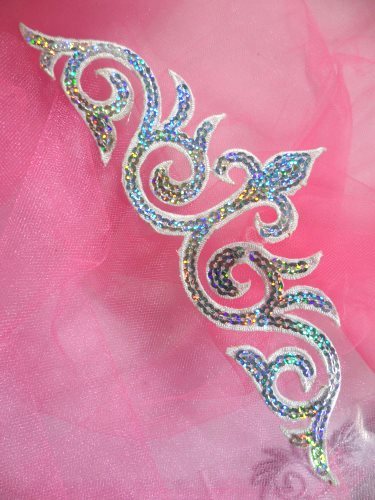 GB105 Silver White Holographic Sequin Applique Iron On Patch 9.25\