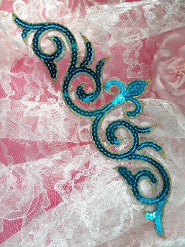 GB105 Turquoise Gold Sequin Applique Iron On Patch 9.25\