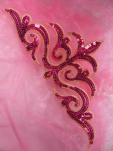 GB106 Fuchsia Gold Sequin Applique Iron On Patch 11.5\