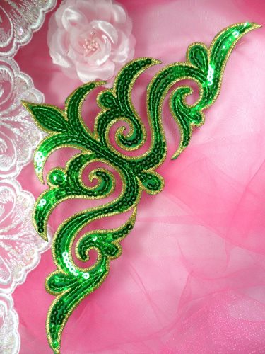 GB106 Green Gold Sequin Applique Iron On Patch 11.5\
