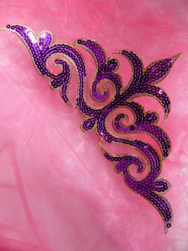 GB106 Purple Gold Sequin Applique Iron On Patch 11.5\