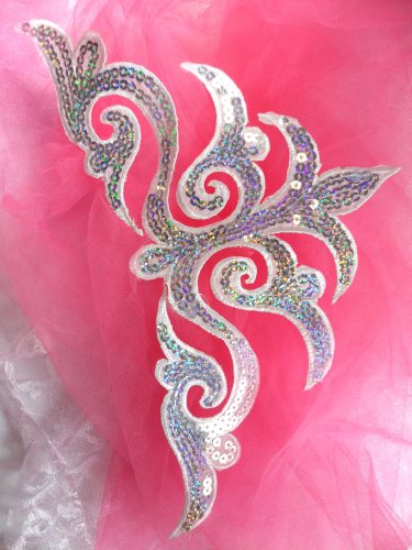 GB106 Silver White Holographic Sequin Applique Iron On Patch 11.5\