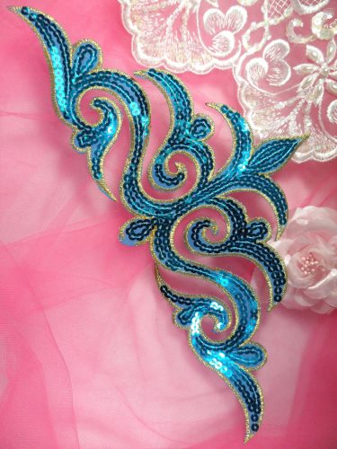 GB106 Turquoise Gold Sequin Applique Iron On Patch 11.5\