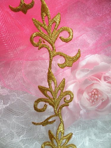 RMGB109 REMNANT Embroidered Trim Gold Scroll Metallic Iron On