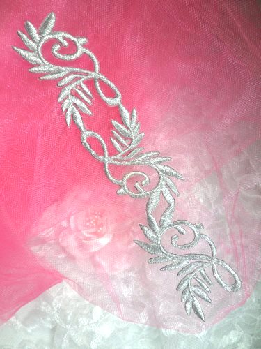 GB112 Silver Metallic Embroidered Applique Iron On Patch 7.5