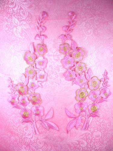 GB124 Pink Gold Embroidered Floral Mirror Pair Appliques 10