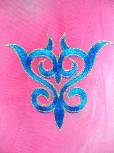 GB131 Embroidered Applique Turquoise Gold Metallic Iron On Patch 4\