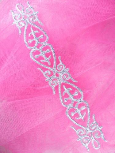 GB134 Silver Metallic Embroidered Applique Iron On Patch 7\