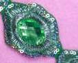 REDUCED Lime Green Silver Metallic Embroidered Jewel Trim Iron On 1.5 GB143