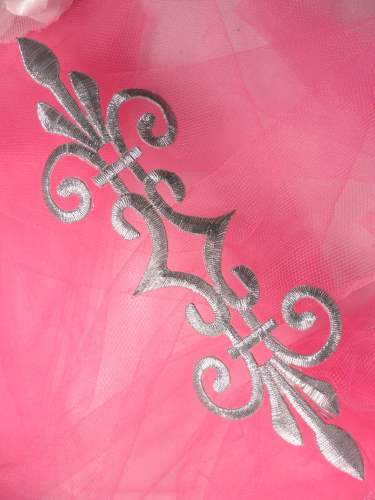 GB154 Embroidered Applique Silver Metallic Iron On Patch 7