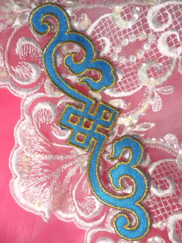 GB155 Turquoise Gold Metallic Applique Iron On Patch 6.25