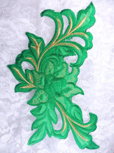 GB159 Floral Rose Green Gold Metallic Embroidered Flower Applique Iron On Patch 9\