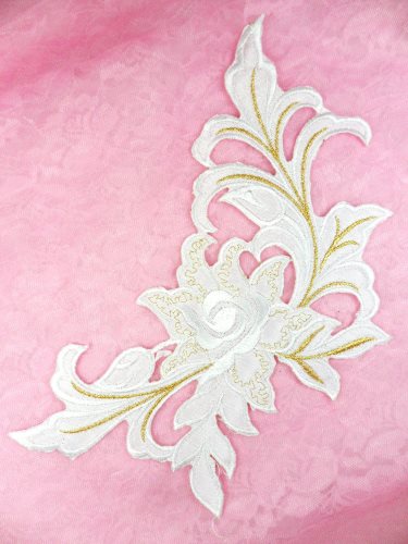 GB159 Floral Rose White Gold Metallic Embroidered Flower Applique Iron On Patch 9\