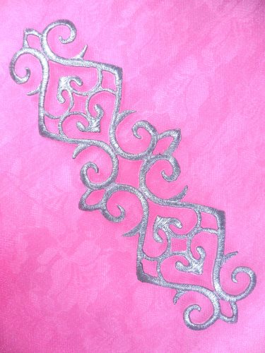 GB169 Silver Metallic Embroidered Applique Iron On Patch 7.25\