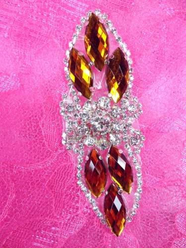 GB282 Orange Marquise Crystal Rhinestone Applique Embellishment 3.25\