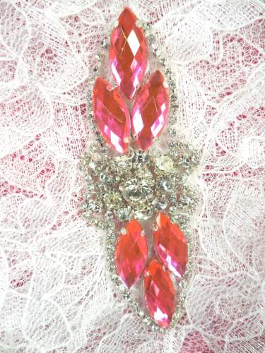 GB282 Hot Pink Marquise Crystal Rhinestone Applique Embellishment 3.25\