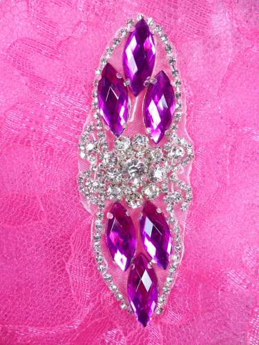 GB282 Magenta Marquise Crystal Rhinestone Applique Embellishment 3.25\