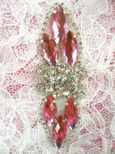 GB282 Pink Marquise Crystal Rhinestone Applique Embellishment 3.25\