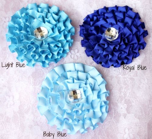 GB3 Pleated Ruffle Rhinestone Floral Bow Applique 3  15 Colors Available