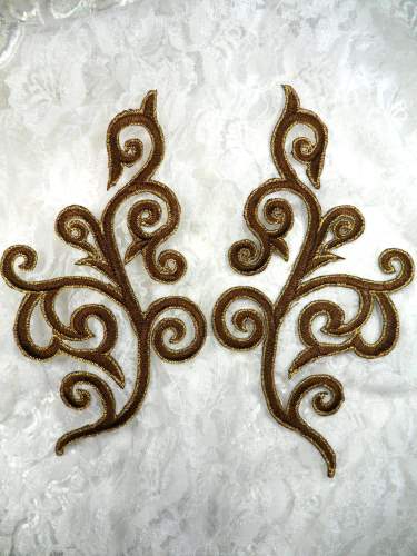 GB304 Embroidered Appliques Mirror Pair Brown Gold Metallic Iron On Patch 7\