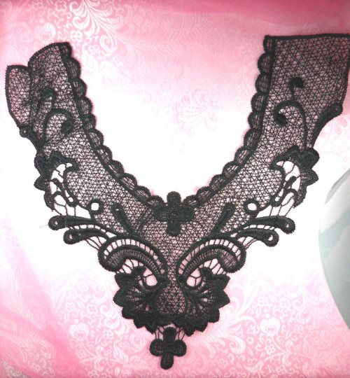GB316 Black Venise Lace Victorian Yoke Collar Applique 14\