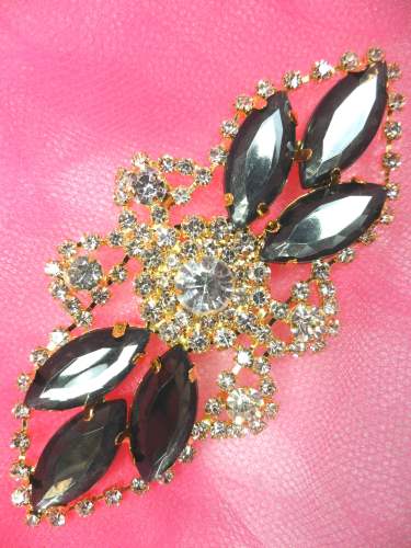 GB335 Charcoal Marquise Rhinestone Applique Gold Embellishment 3.25\