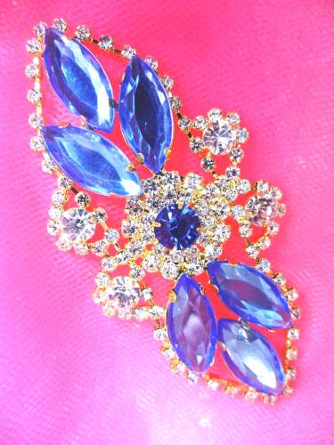 GB335 Light Blue Marquise Crystal Rhinestone Applique Gold Embellishment 3.25\