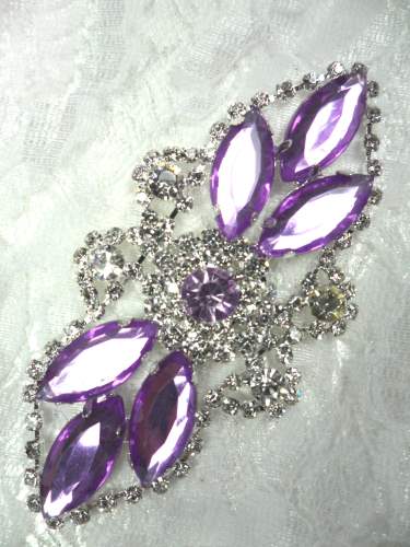 GB335 Lavender Marquise Rhinestone Applique Embellishment 3.25\