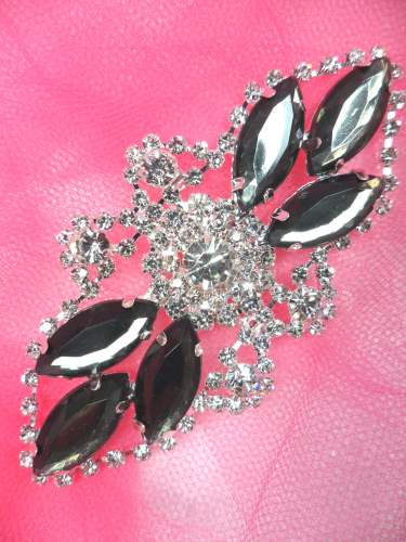 GB335 Charcoal Marquise Rhinestone Applique Embellishment 3.25\