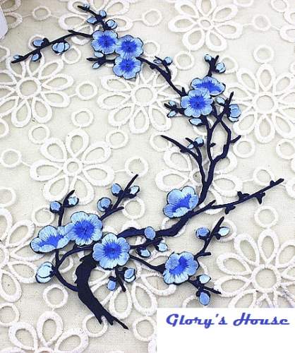 GB342 Blue Embroidered Floral Applique 15\
