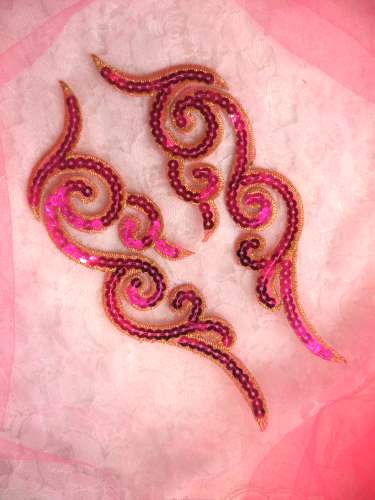GB350 Sequin Appliques Fuchsia Gold Designer MIRROR PAIR  7\