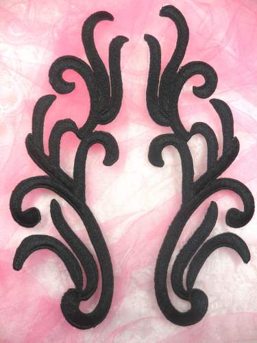 GB355 Embroidered Appliques Black Mirror Pair Figure Skating Motifs  8.75\