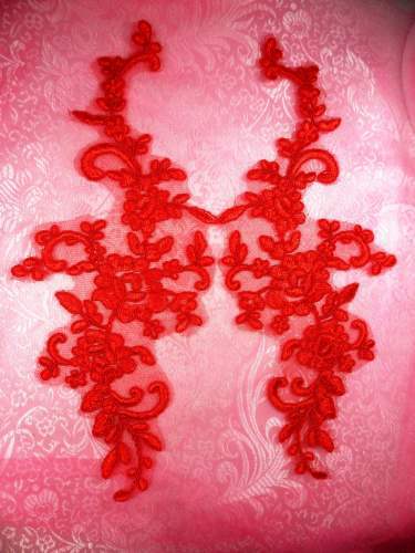 GB356 Red Floral Venise Lace Mirror Pair Appliques 11\