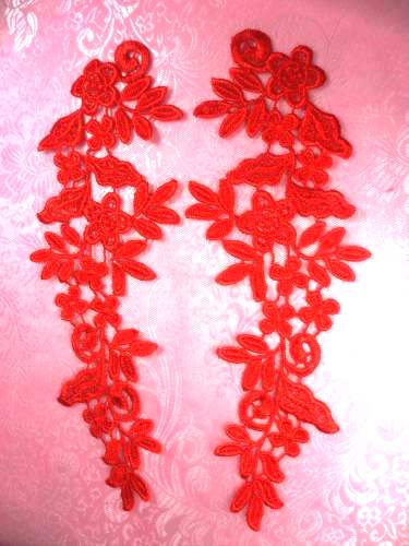 GB360X Red Floral Venise Lace Mirror Pair Appliques 9.5\