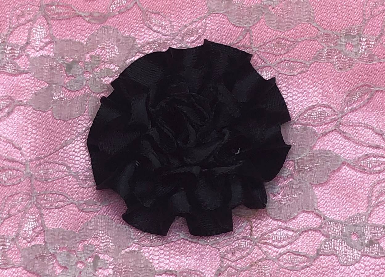 GB374 Black Satin Ribbon Floral Applique 2