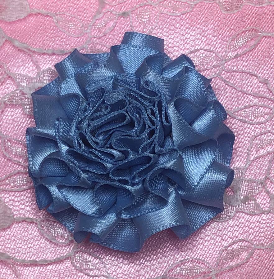 GB374 Blue Satin Ribbon Floral Applique 2